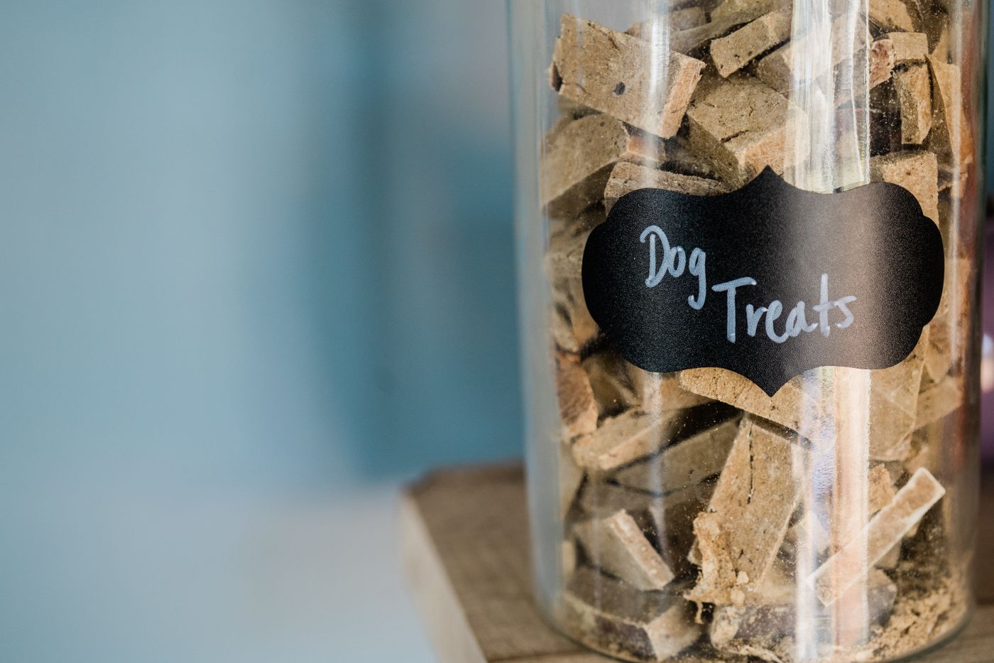 Dog treats stored in a glass container